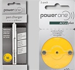 Power One pen charger SET type 10 (gele) met 2 stuks oplaadbare batterijen